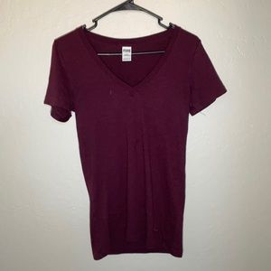 Victoria's Secret PINK Women's Maroon Sequined Logo V-Neck Stretch Shirt Size S